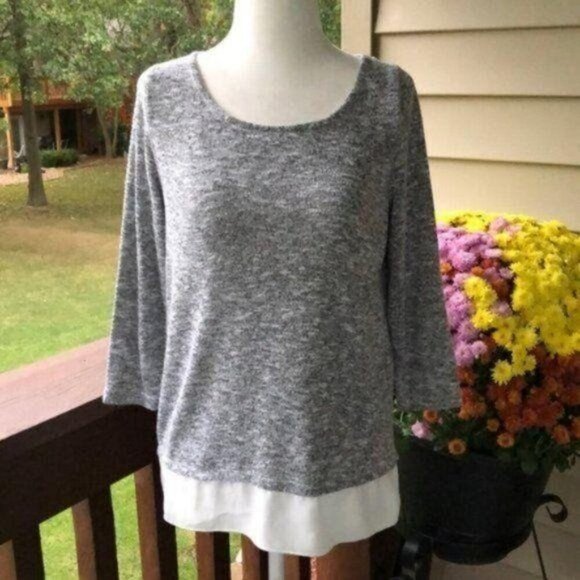 The Limited Mixed Media Sweater, Gray Ivory Scoop Neck Women's Size XS - Picture 1 of 8